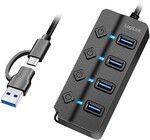 LogiLink 4xUSB-A Hub med individuelle switche